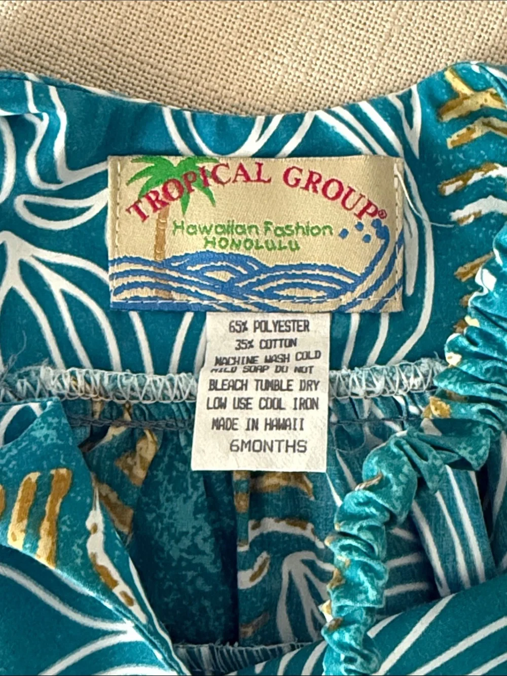 6 mos TROPICAL GROUP Hawaiian dress Honolulu baby girl teal floral cotton beach